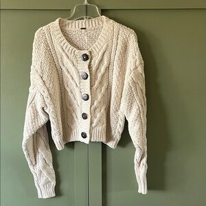 Free People Cream Cable Knit Cardigan